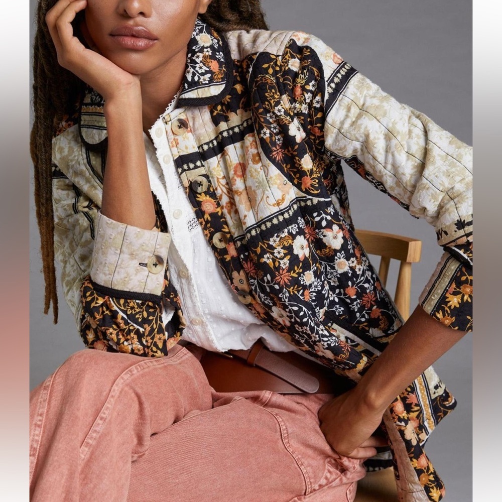 Anthropologie Jacket Patchwork Quilted Jacket Floral Boho Coat Size S - Picture 4 of 14